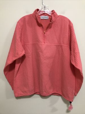 Ezze Wear Collection Long Sleeve Pink Coral 1/4 Zip Shirt Drawstring 100% Cotton