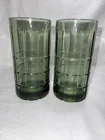 Vintage Anchor Hocking Green 16 Oz  Drinking Glass Tartan Plaid Green Pair (#2)