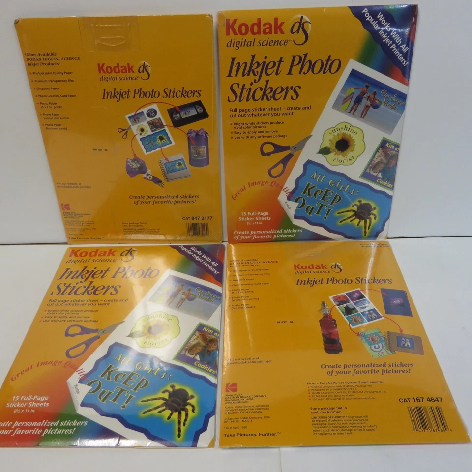 Kodak Inkjet Photo Stickers 60 PAGES 360 3X3 3/4 STICKERS Bulk Lot 4 NEW PACKS - Image 2 of 2
