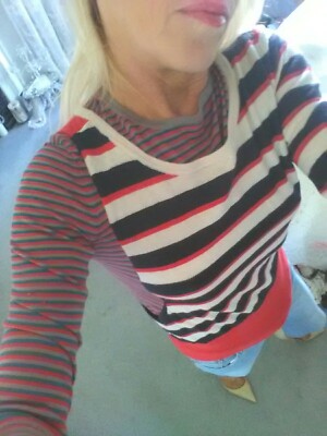 Marc by Marc Jacobs gestreifter 100 % Merinowolle Pullover marineblaurot cremefarben Neu ohne Etikett