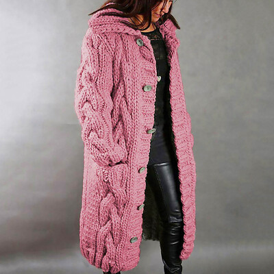 Women's Long Cardigan Coats Cable Knit Casual Open Front Loose Sweater Pockets