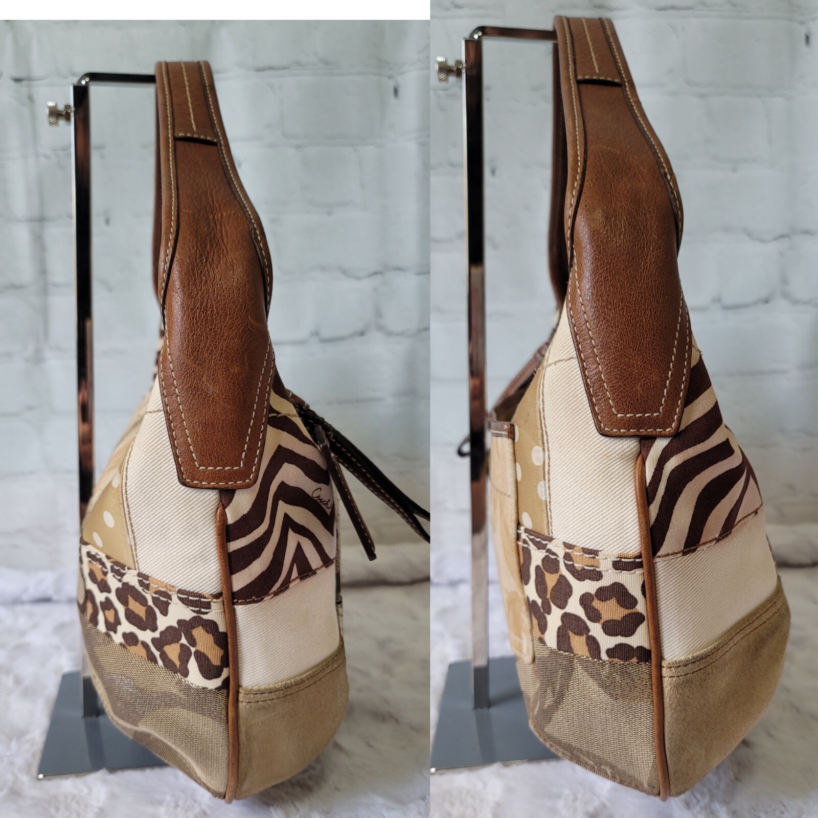 COACH 10808 Ergo Patchwork Leather Canvas Suede Hobo in Earth Tone Brown Color image 4