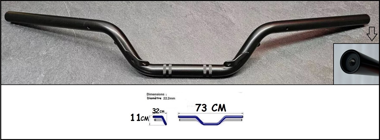Guidon réplique origine pour scooter Yamaha XMAX 300 de 2018 à 2022 noir