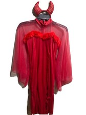 Women Red Devil Halloween Costume Dress long sleeve With Headband
