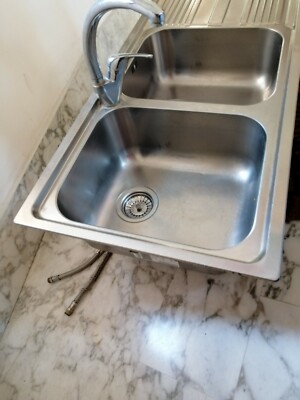 Steel sink two tubs with right drip tray