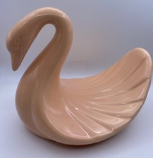 Vtg Peach Glazed Ceramic Swan Bathroom Decor, Towel Holder Retro/MCM Taiwan, EUC