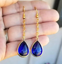 Blue Sapphire Crystal Earrings, Sapphire Tear Drop Earrings, Sapphire Earrings