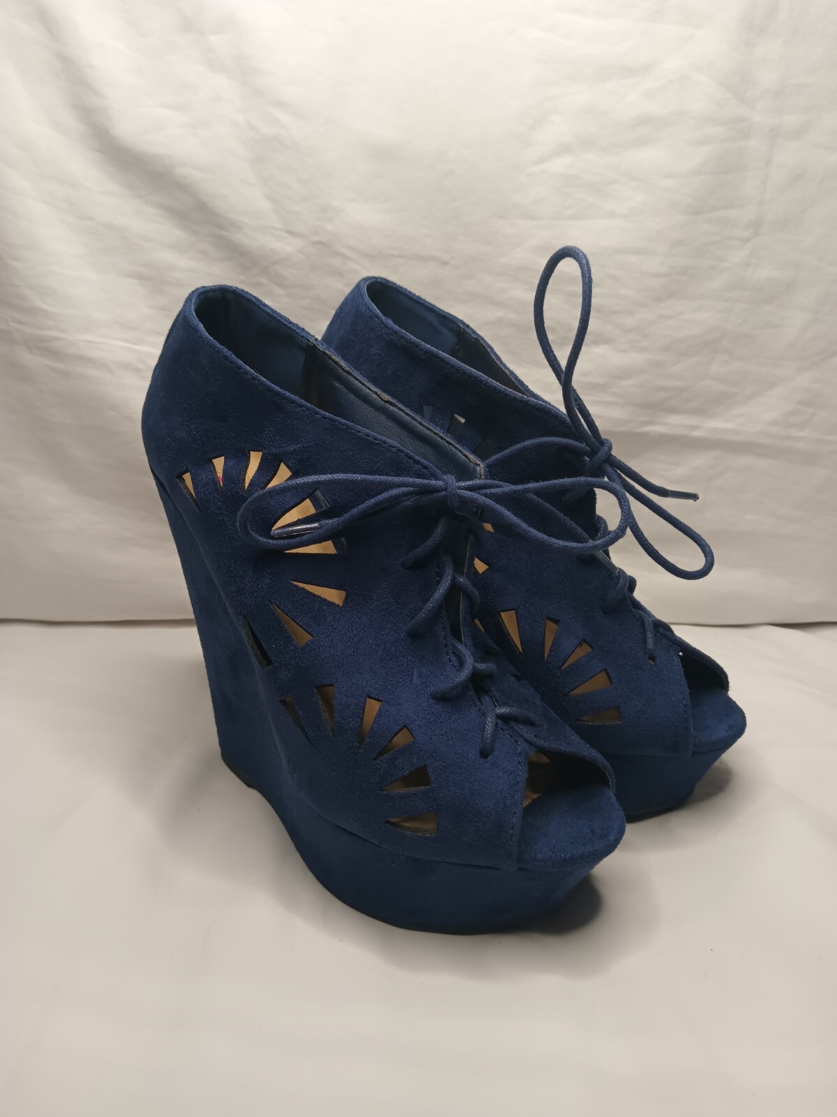 Blue Suede 3-Inch Wedges with Lace-Up Detail - Women's Size 8-image