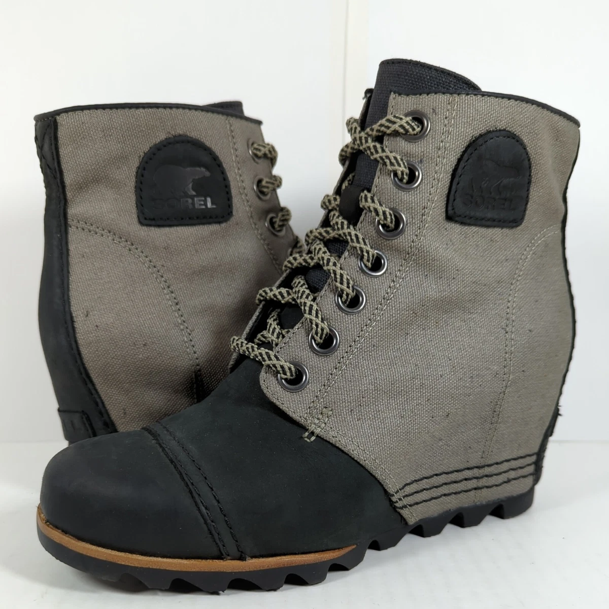 Sorel PDX Wedge Boots Women s Size US 8.5 Black Leather Gray Canvas LL5329 010