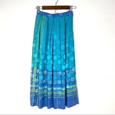 Umi Collections By Anne Crimmins 100 Silk Blue Geometric Pleated Midi Skirt
