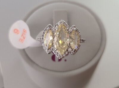 Bomb Party RG40697 ''Blissful Blessings'' Lemon CZ Rhodium Size 6