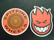 2 orange SPITFIRE WHEELS New-school SKATE skateboard STICKERS LOT REPR0 
