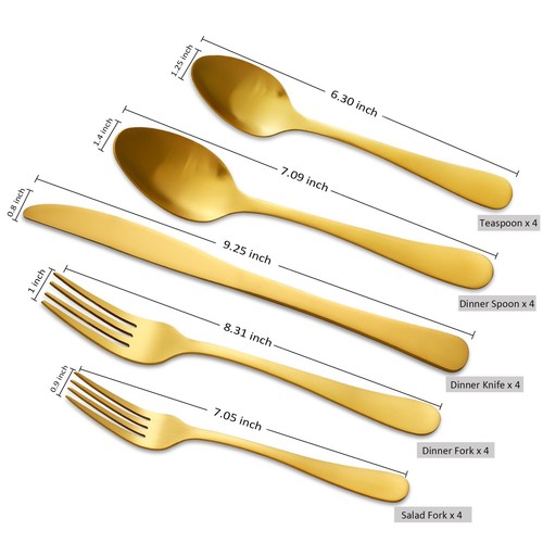 Gold Flatware set, 20 Piece Stainless Steel set Service for 4 Silverware set - Picture 2 of 7