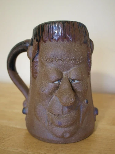 Rare Vintage Ugly Face Art Pottery Frankenstein Mug