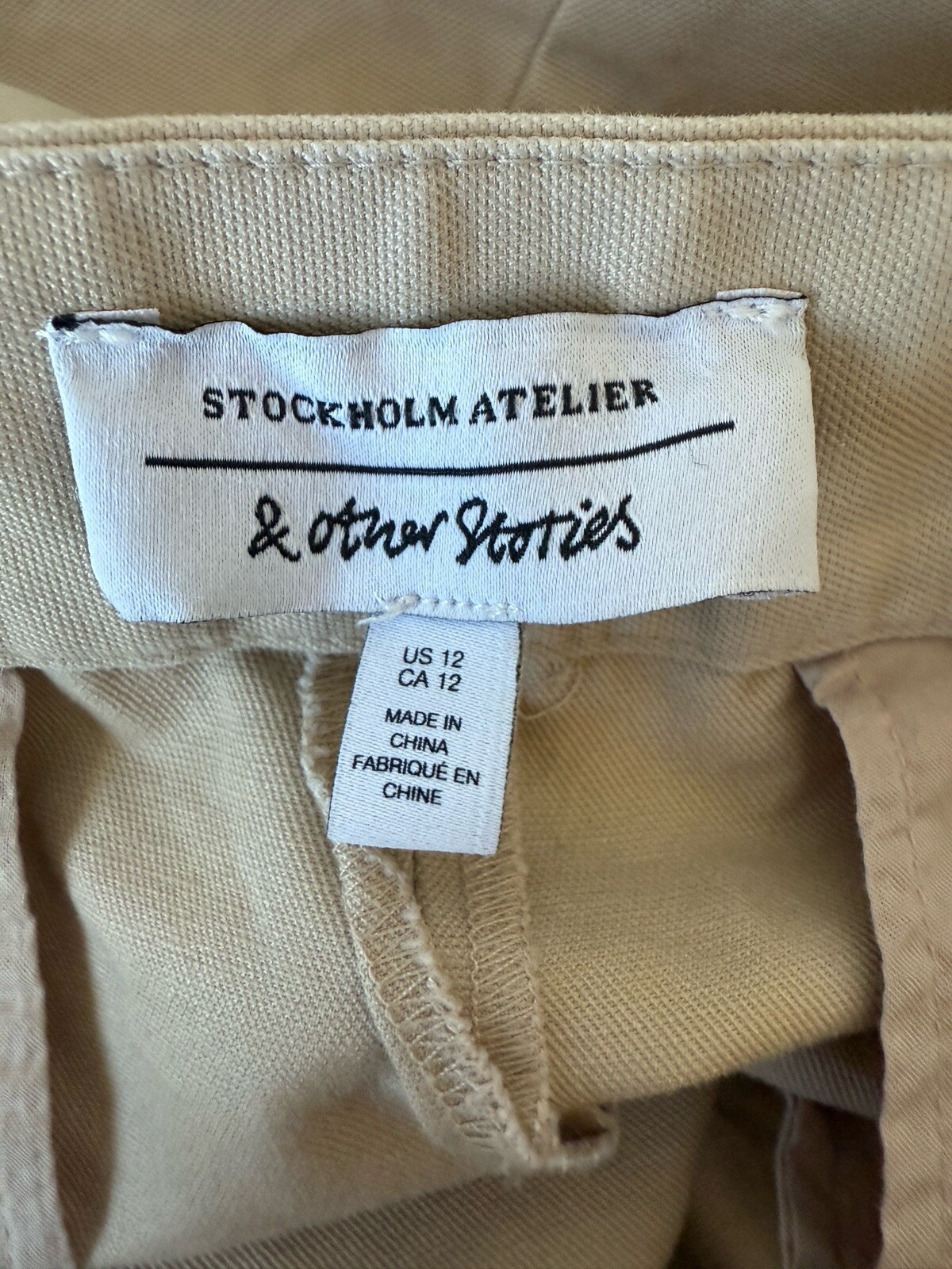 ALTRA & Other Stories Stockholm Atelier Pantalone Grigio Gamba Larga Tasche Tg 12 Beige