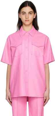 Genuine Leather Women Lambskin Casual Handmade Soft Stylish Formal Pink Shirt