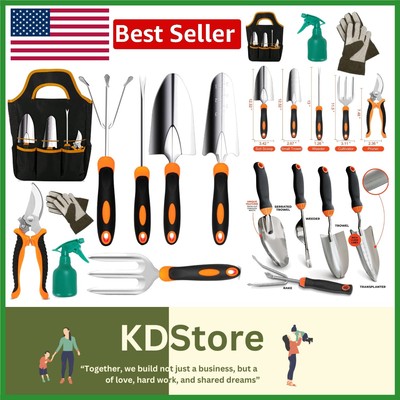 Stainless Steel Gardening Tools Set with Ergonomic Gloves - 10x5x12 in