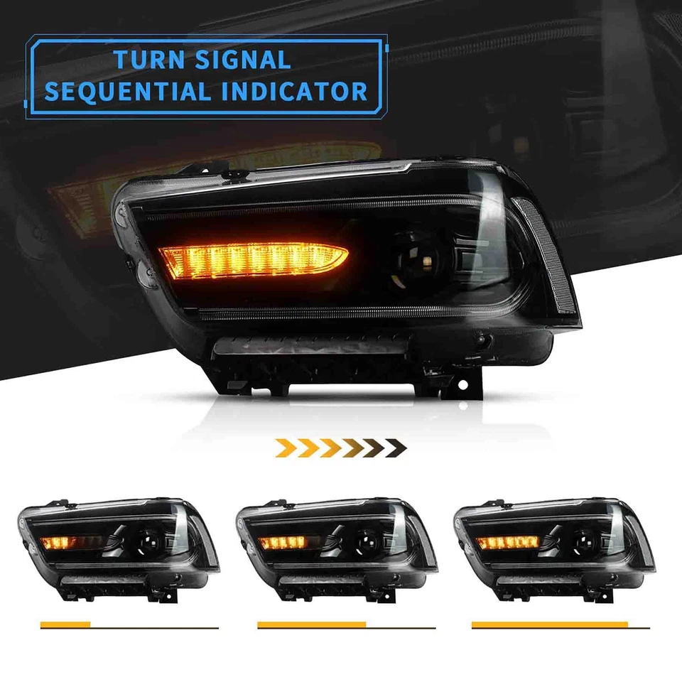 Faros proyectores LED VLAND para Dodge Charger 2011-2014 lámpara delantera secuencial Foto 4 de 4