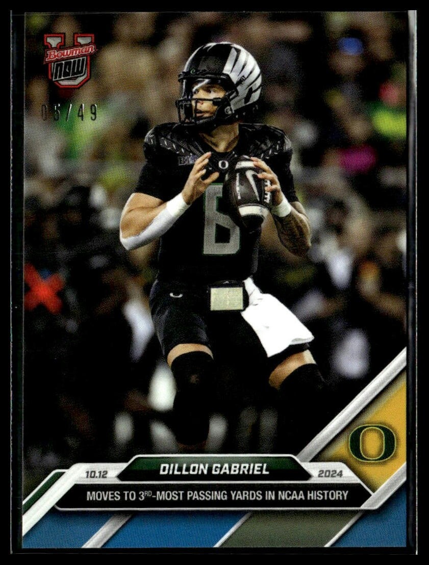 2024 Topps Bowman U Now 29 Dillon Gabriel Oregon Ducks 3rd Most TDs Blue 05/49