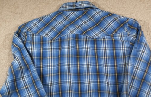 Ruehl No 925 Shirt Western Style Pearl Snap Cotton Blue Plaid M Cowboy Work - Picture 12 of 12