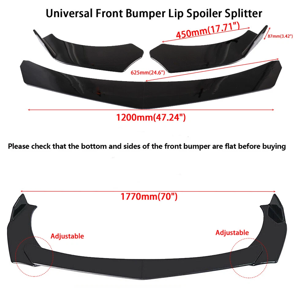 For Mazda 2 3 6 UNIVERSAL Front Bumper Lip Spoiler Splitter Glossy Black - Image 2 of 4