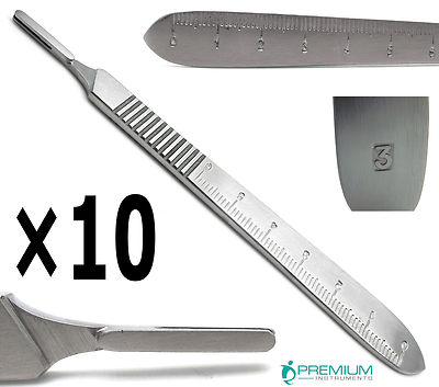 10 Pcs Dental Surgical Scalpel Handle No. 3 Ruler 0-6cm Side Instruments