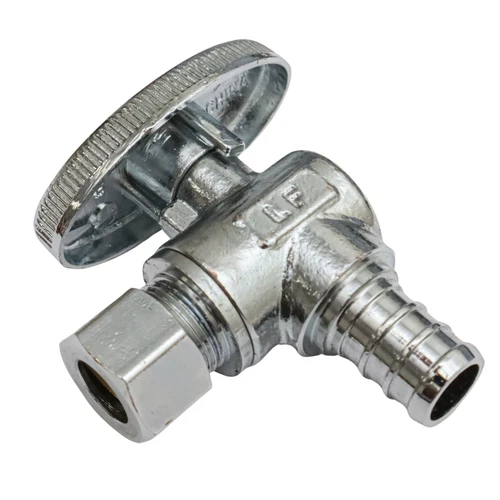 S10314 1/2" PEX x 3/8" OD Quarter Turn Angle Supply Stop Chrome Plated - Picture 1 of 3