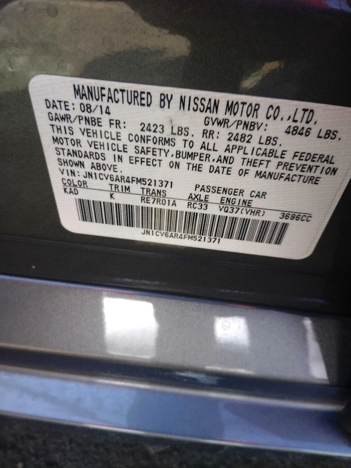 Infiniti Q40 2015 motor V6 de 3,7 L montaje completo 118 k millas fabricante de equipos originales Foto 2 de 4