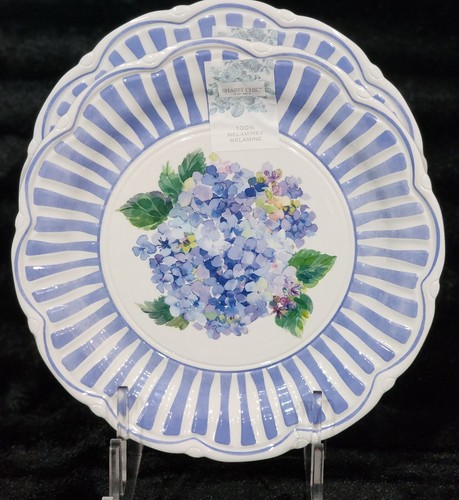 6 Shabby Chic Floral Hydrangea Blue White Melamine Plates & Bowls Spring Summer - Picture 2 of 20