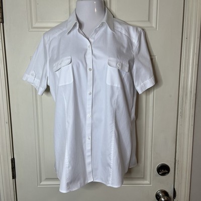 Foxcroft Button Up White No Iron Short Sleeve Collared Shirt Women s Size 18
