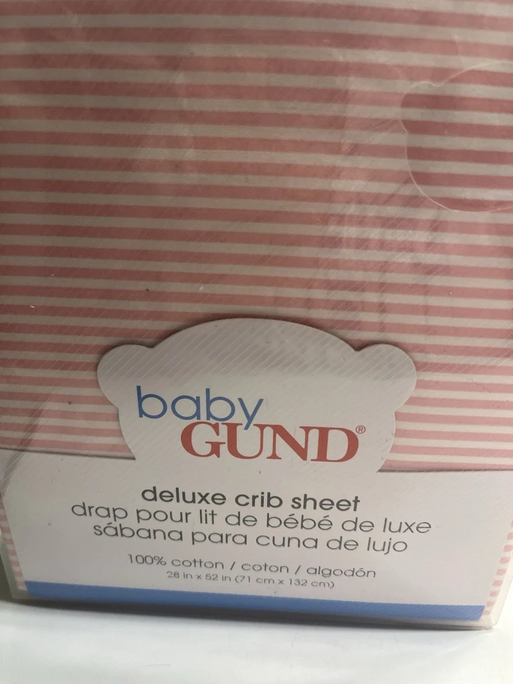 Sábanas para cuna Baby Gund rosa y blanco a rayas (2) nuevas 300TC Foto 4 de 4