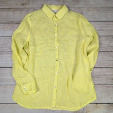 C & C California Linen Button Down Top Yellow Womens L Coastal Shell buttons