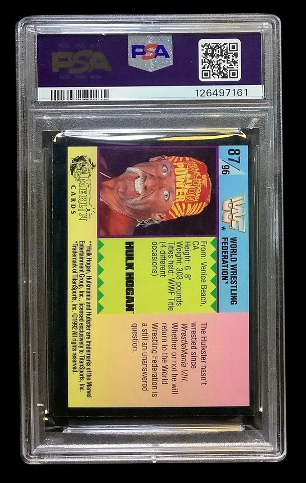 1992 merlin wwf #87 hulk hogan; black gold series 1 wrestling PSA 8 (POP 4, 1^) - Image 2 of 3