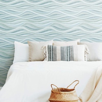RoomMates RMK11943RL Blue and Green Mosaic Waves Peel and Stick Wallpaper, blue,