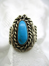 VINTAGE SIGNED JBJ OLD SOUTHWESTERN STERLING SILVER TURQUOISE RING SIZE 8 1/2