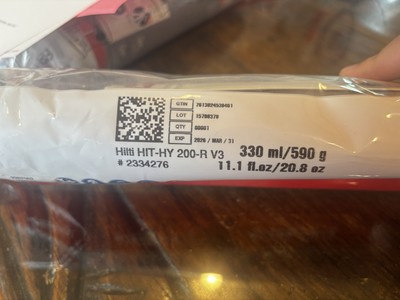  Hilti HIT-HY 200-R V3 Adhesive Chemical Anchor  Exp 3/31/26