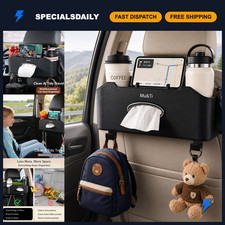 Back Seat Car Organizer with Cup Holders, Tissue Box, Phone Stand Hooks