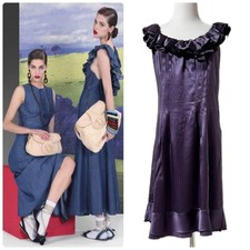 USED PRADA PURPLE RUFFLE SLEEVELESS DRESS, SIZE 42 ACCEPTABLE