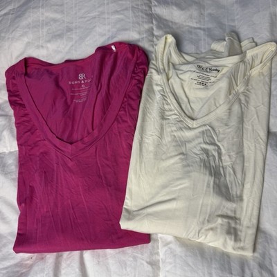 2 Women s Bums & Roses LEV Baby Bamboo Pajama Lounge Shirts Sz XL Pink Ivory 