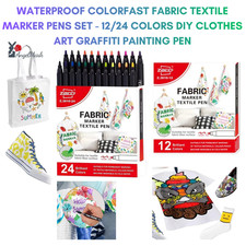 Waterproof Colorfast Fabric Textile Paint Marker Pens Set- 12/24 Colors