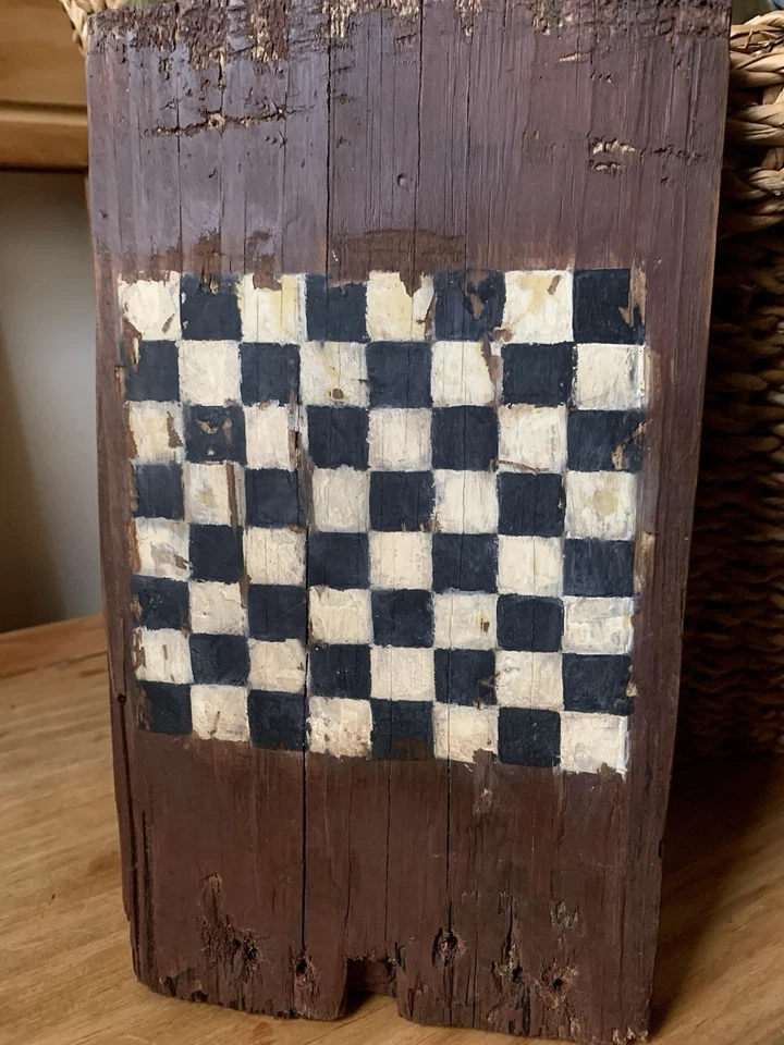 Folk Art Checkerboard on Old Wood Primitive Antique Gameboard Early American - Image 4 of 4