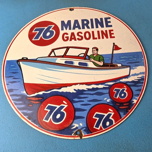 Vintage Union 76 Gasoline Sign - Marine Service Station Porcelain Pump Sign