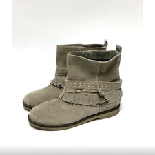 Coolway Suede Ankle Boot Taupe Fringe Pull On Bootie Flat Womens Size 39