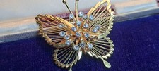 Vintage Monet Gold Coloured Butterfly Brooch Signed Jewellery