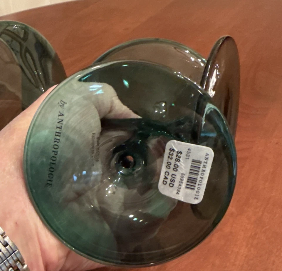 Anthropologie Teal Morgan Coupe Glasses Margarita Martini Ice Cream Lot  Of 2 - Image 2 of 4