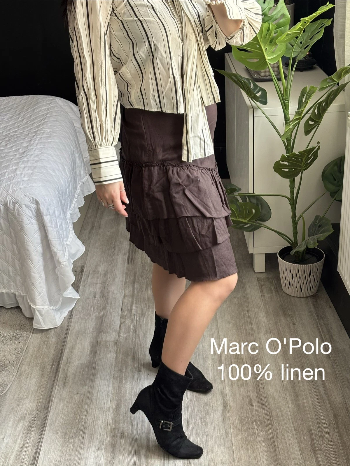 Marc O’Polo Linen Midi Skirt Brown M 38 Premium Minimalist vintage 100% len pure