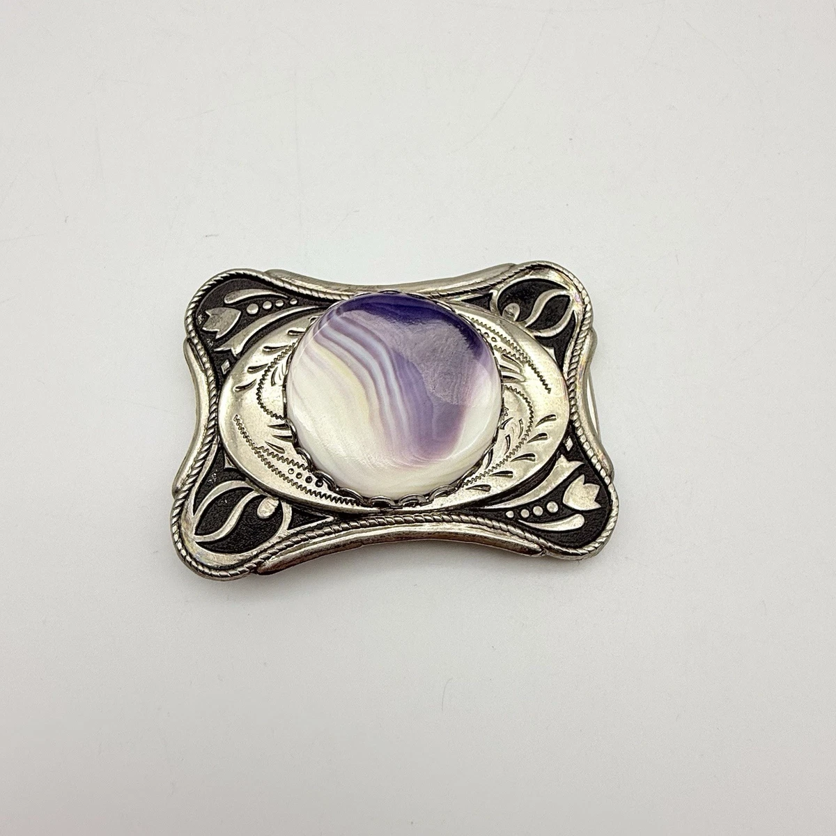 Fancy Nancy Brutalist Raw Amethyst Mixed Metal 80s Belt Buckle Belt Buckle / Cabochon Fun Colors / Lavender Swarovski Crystals main image 3