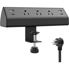 3-Outlet Power Strip Surge Protector Desk Clamp with 4 USB Port and 6 Ft. Flat P
