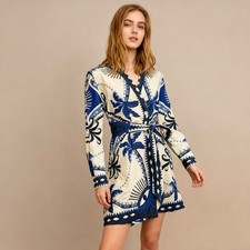 NWT Farm Rio Anthropologie  Long-Sleeve Blazer Dress Blue Size XS