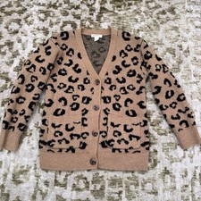 Crewcuts Leopard Girls Buttoned Long Sleeve Cardigan Sweater Size Small 6-7